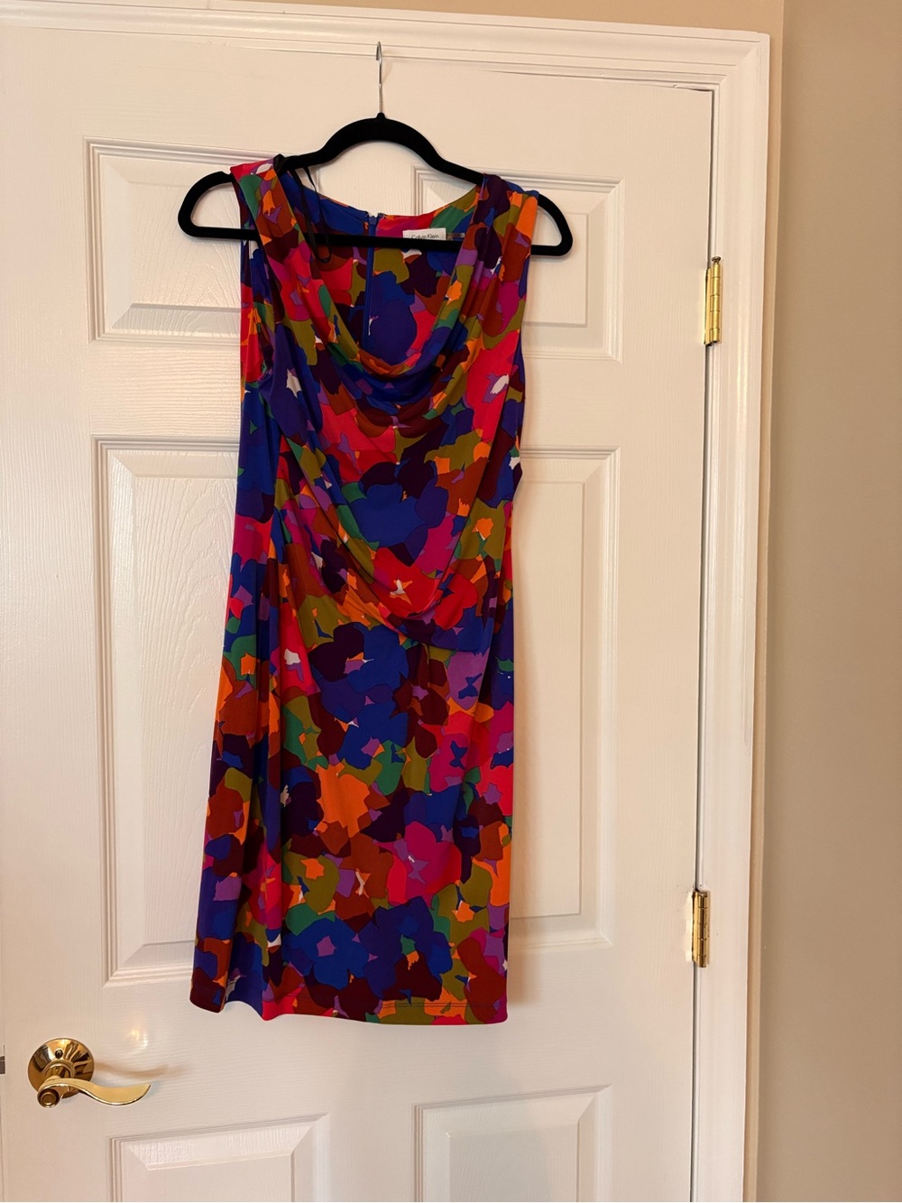 Calvin Klein Multi-Color Floral Midi Dress in Purple, Red, Blue